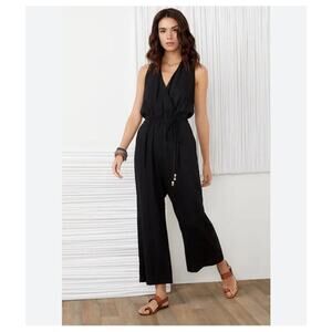 NWT Karen Kane Sleeveless Linen Blend Crop Jumpsuit Black Size XS